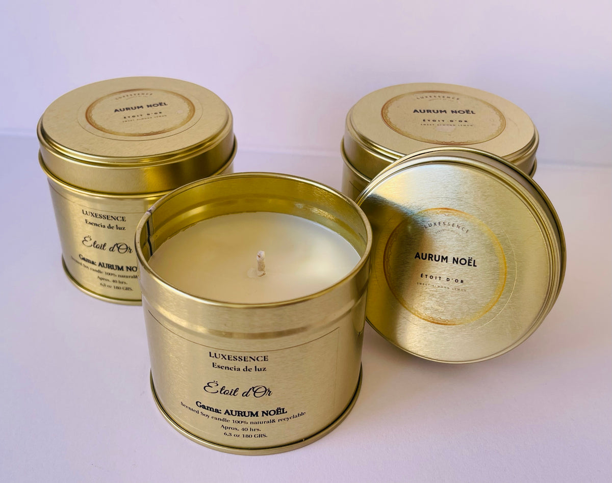 ÉTOILE D'OR · Vela artesanal de soja · Almendra, Frutos Rojos & Cuero