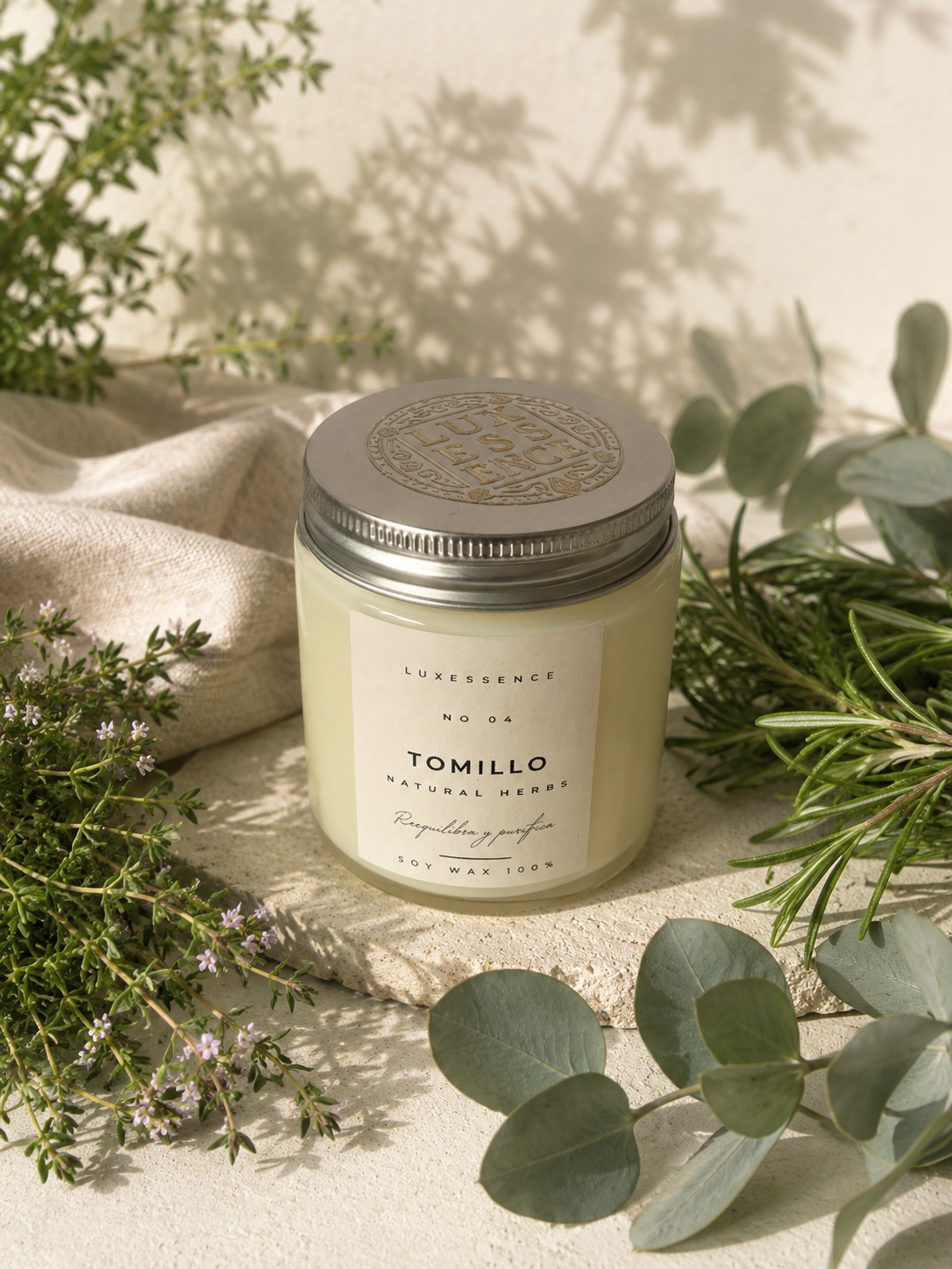 Tomillo · Vela artesanal de soja · Natural Herbs