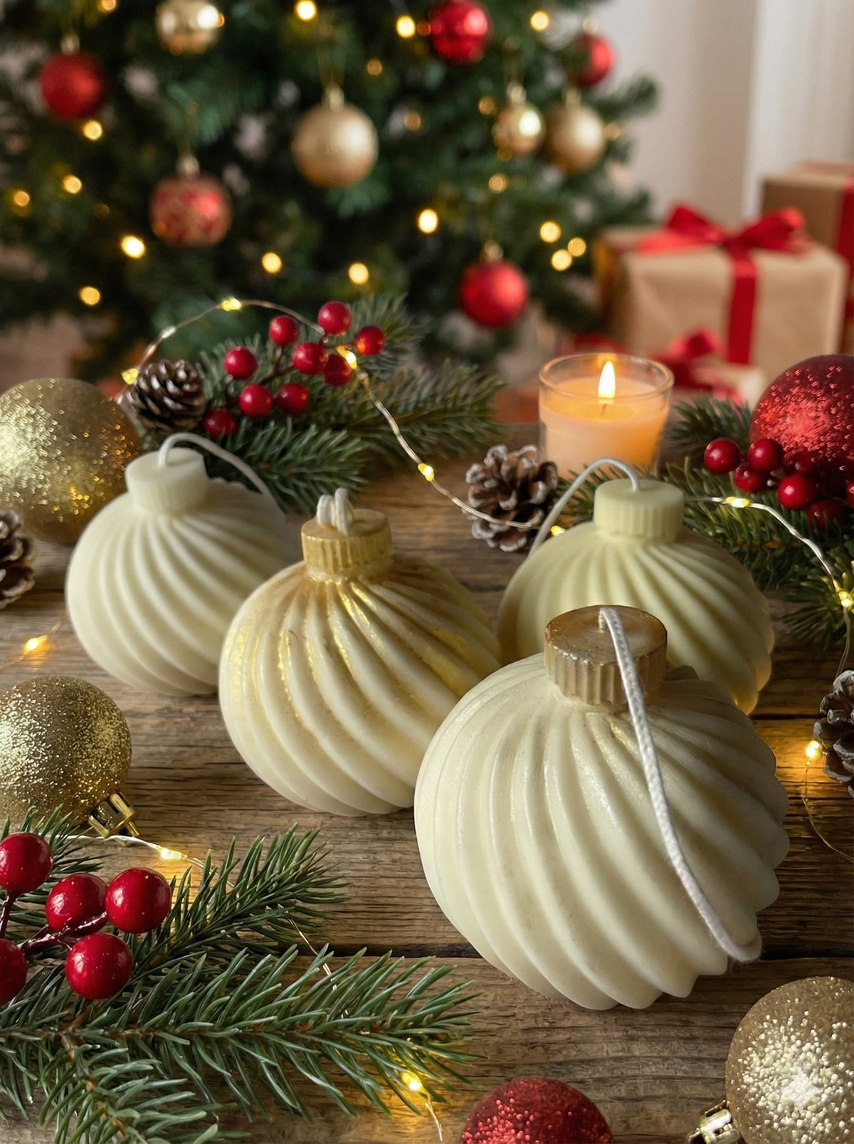 BOLAS NAVIDEÑAS · Vela artesanal de soja · Manzana Asada, Canela & Vainilla