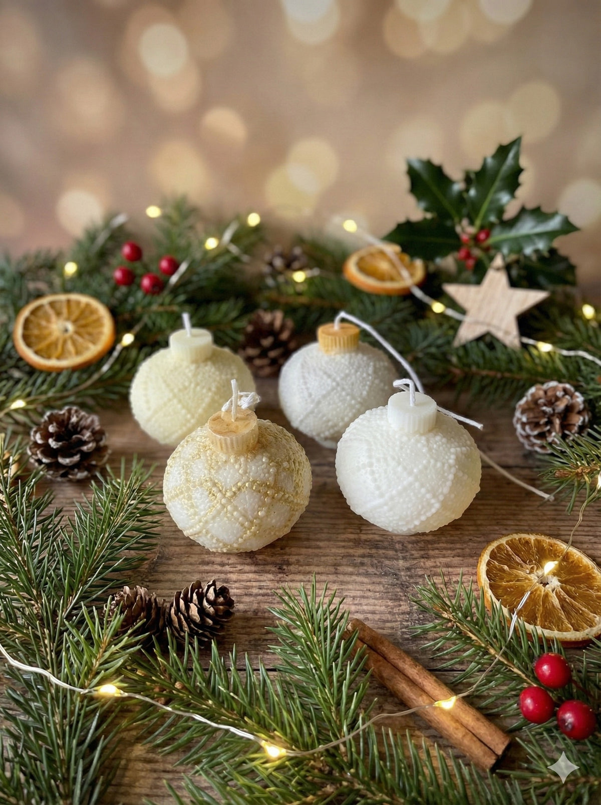 BOLAS NAVIDEÑAS · Vela artesanal de soja · Manzana Asada, Canela & Vainilla