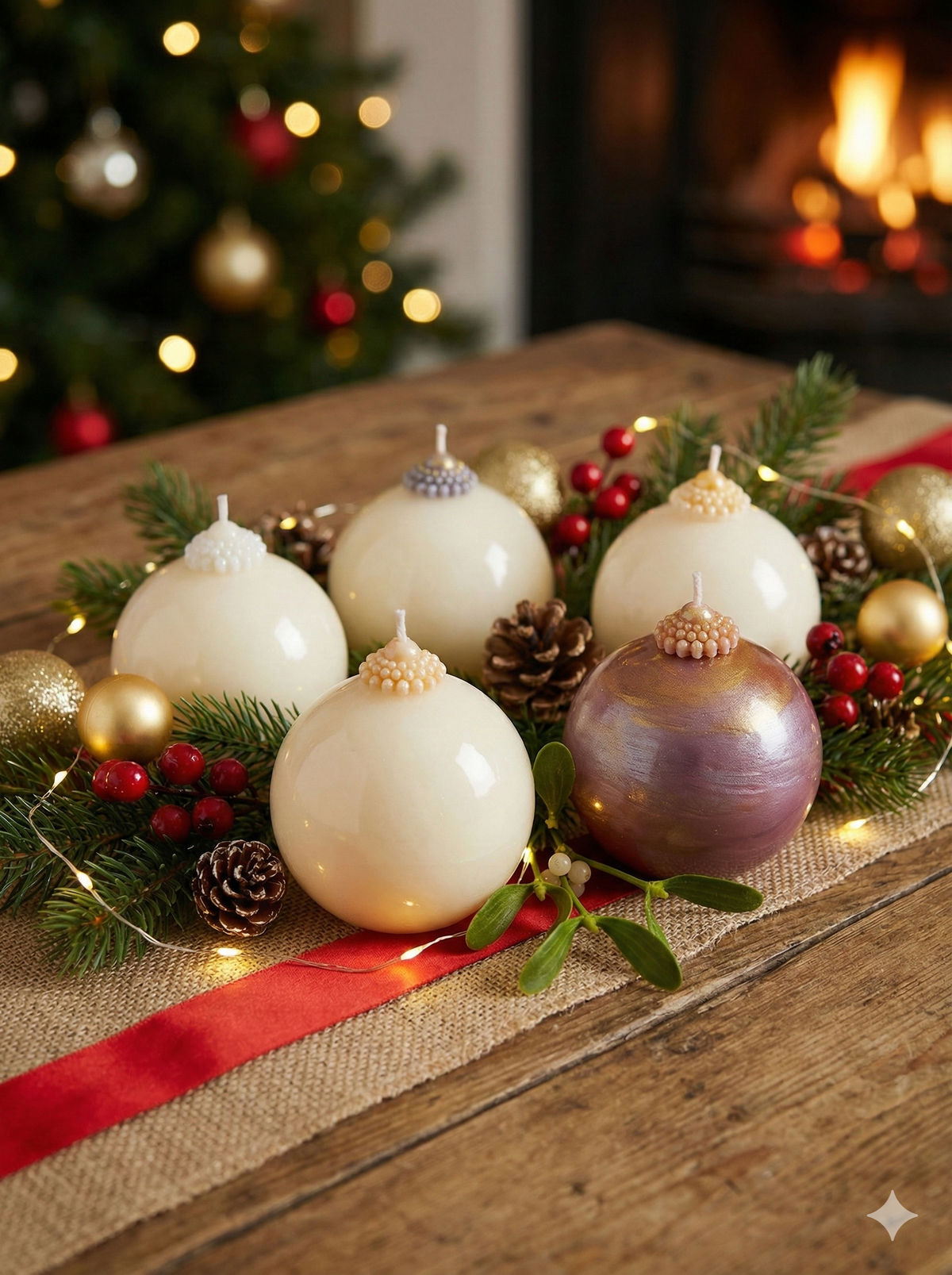 BOLAS PORCELANA NAVIDEÑAS · Vela artesanal de soja · Manzana, Canela & Azúcar Vainillado