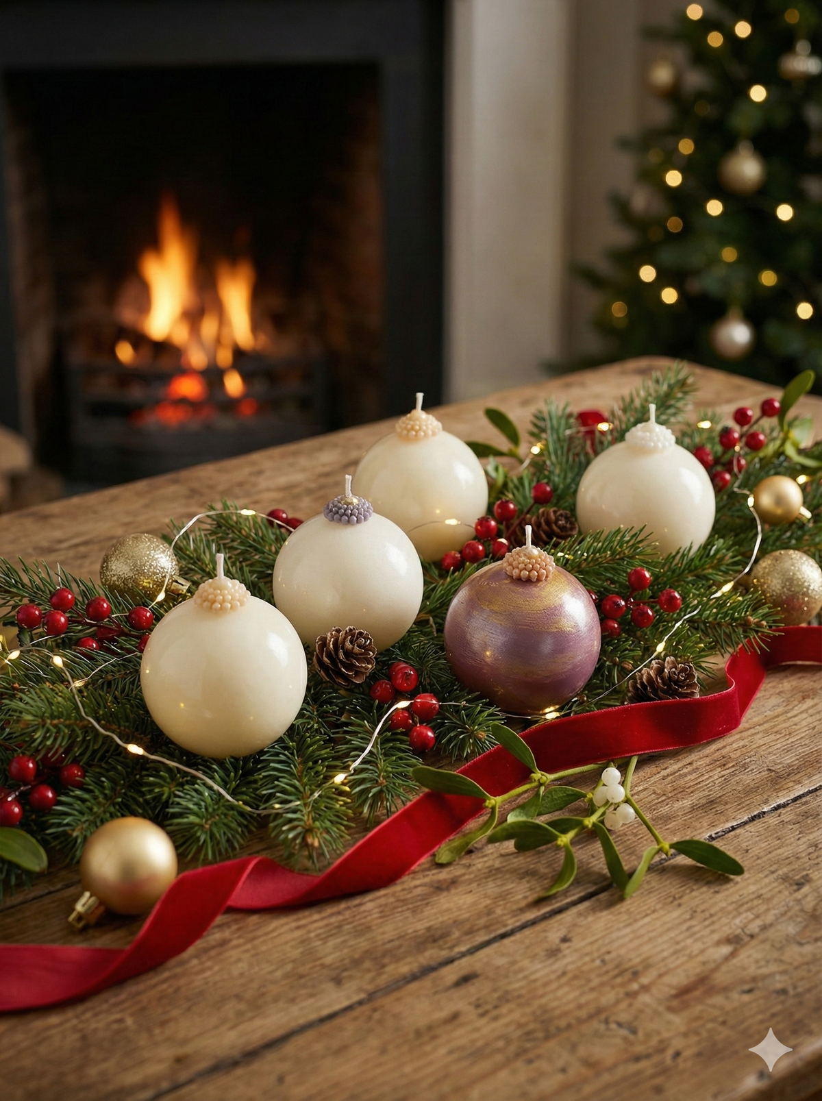 BOLAS PORCELANA NAVIDEÑAS · Vela artesanal de soja · Manzana, Canela & Azúcar Vainillado