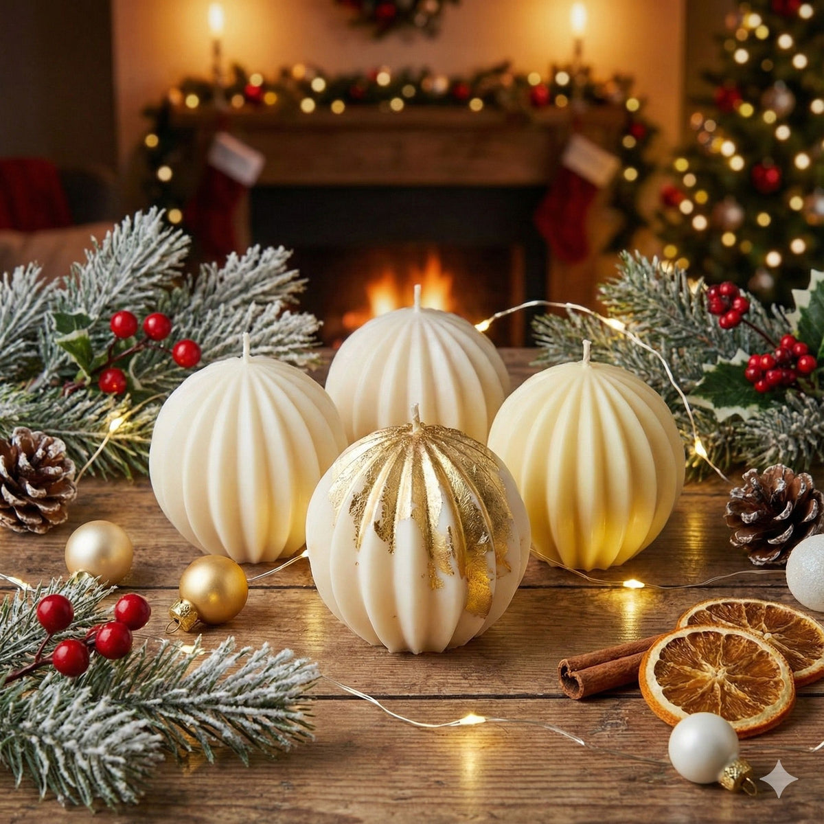 BOLAS NAVIDEÑAS · Vela artesanal de soja · Manzana Asada, Canela & Vainilla