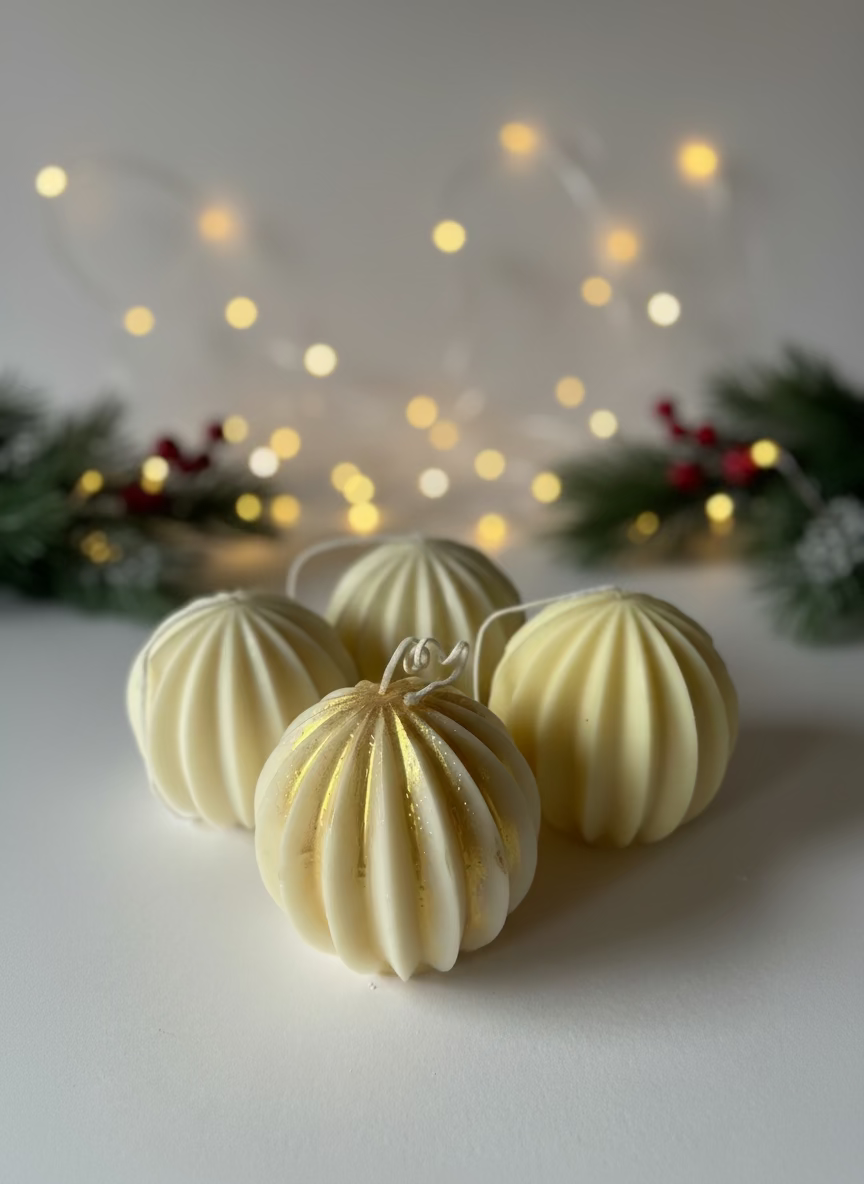 BOLAS NAVIDEÑAS · Vela artesanal de soja · Manzana Asada, Canela & Vainilla