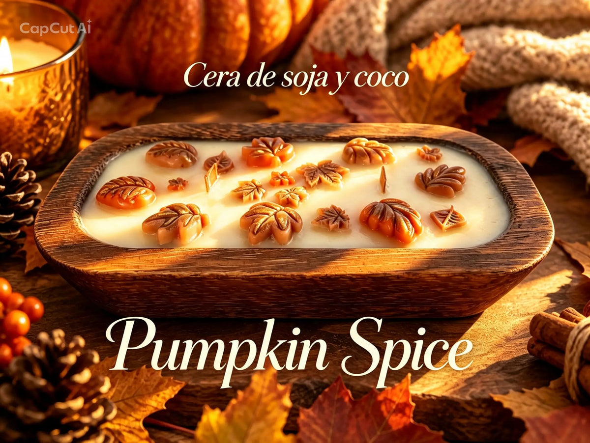 Vela Warm Autumn en envase de madera, aroma Pumpkin Spice, LUXESSENCE
